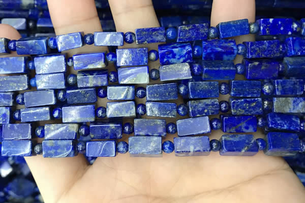 CNL1689 4mm round & 5*10mm - 6*12mm cuboid lapis lazuli beads