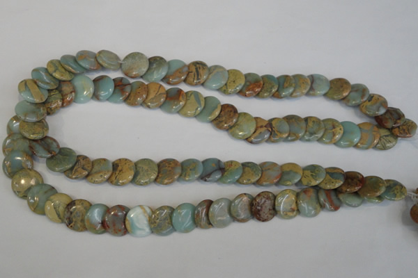 CNS191 15.5 inches 14mm flat round natural serpentine jasper beads