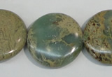 CNS234 15.5 inches 25mm flat round natural serpentine jasper beads