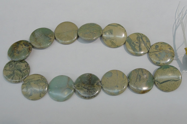 CNS235 15.5 inches 30mm flat round natural serpentine jasper beads
