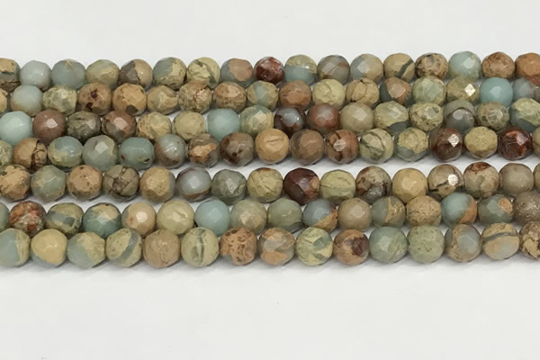 CNS342 15.5 inches 8mm faceted round serpentine jasper beads