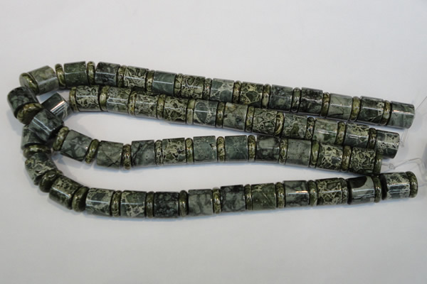 CNS418 15.5 inches 4*14mm rondelle & 12*14mm tube serpentine jasper beads