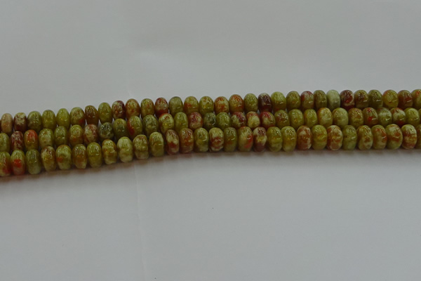 CNS612 15.5 inches 6*10mm rondelle green dragon serpentine jasper beads