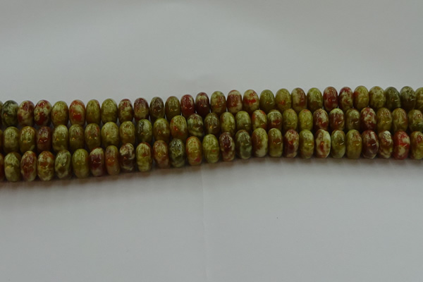 CNS613 15.5 inches 7*12mm rondelle green dragon serpentine jasper beads