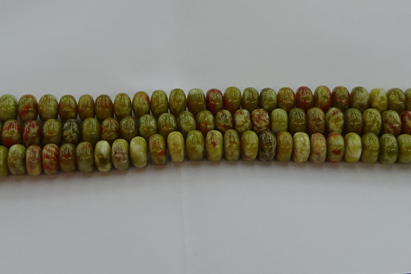 CNS614 15.5 inches 8*14mm rondelle green dragon serpentine jasper beads