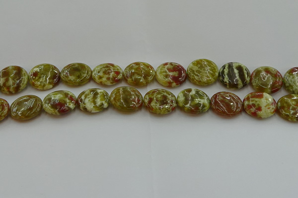 CNS626 15.5 inches 20mm flat round green dragon serpentine jasper beads