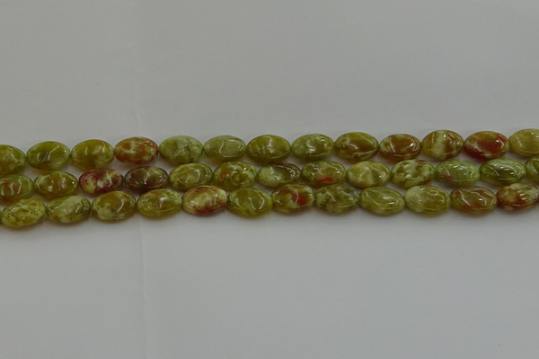 CNS631 15.5 inches 10*14mm oval green dragon serpentine jasper beads