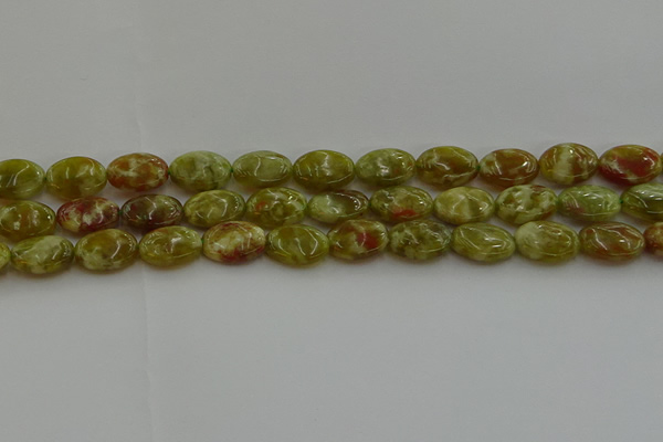 CNS632 15.5 inches 12*16mm oval green dragon serpentine jasper beads