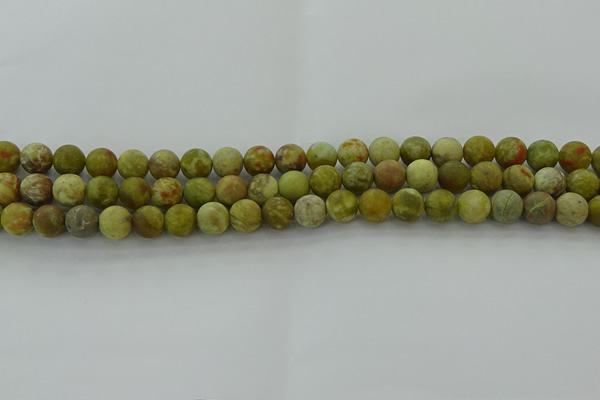CNS651 15.5 inches 8mm round matte green dragon serpentine jasper beads