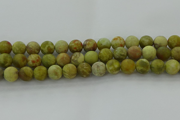 CNS654 15.5 inches 14mm round matte green dragon serpentine jasper beads