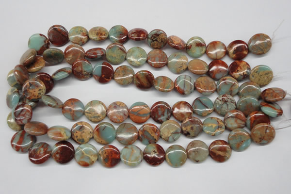 CNS81 15.5 inches 16mm flat round natural serpentine jasper beads