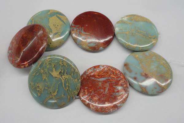 CNS88 15.5 inches 55mm flat round natural serpentine jasper beads