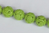 CNT08 16 inches 12mm carved round natural turquoise beads wholesale