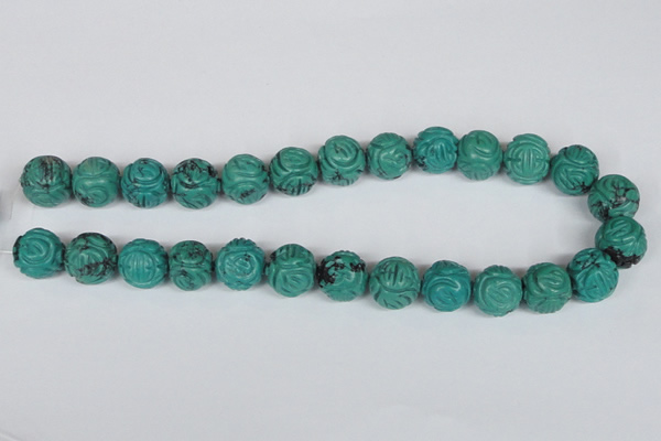 CNT32 16 inches 16mm carved round natural turquoise beads wholesale