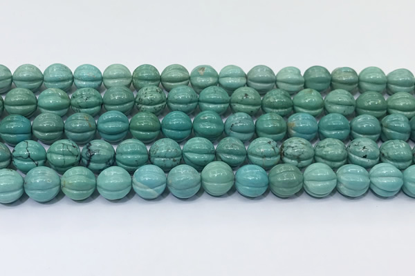 CNT540 15.5 inches 10mm carved round turquoise gemstone beads