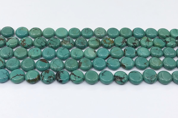 CNT560 15.5 inches 10mm flat round turquoise gemstone beads