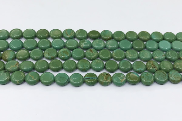 CNT562 15.5 inches 10mm flat round turquoise gemstone beads