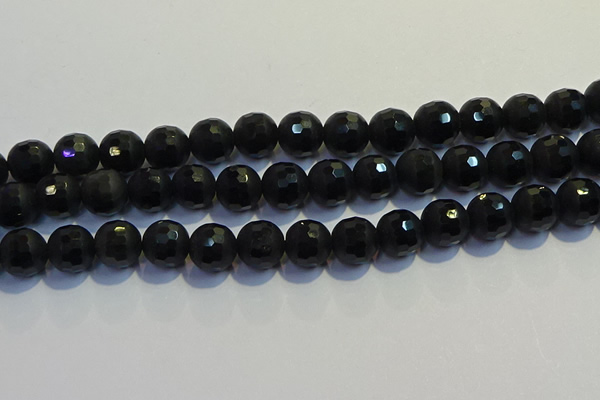 COB475 15.5 inches 10mm faceted round matte black obsidian beads