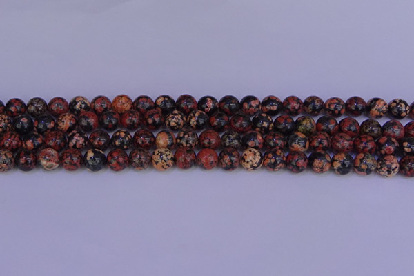 COB662 15.5 inches 8mm round red snowflake obsidian beads