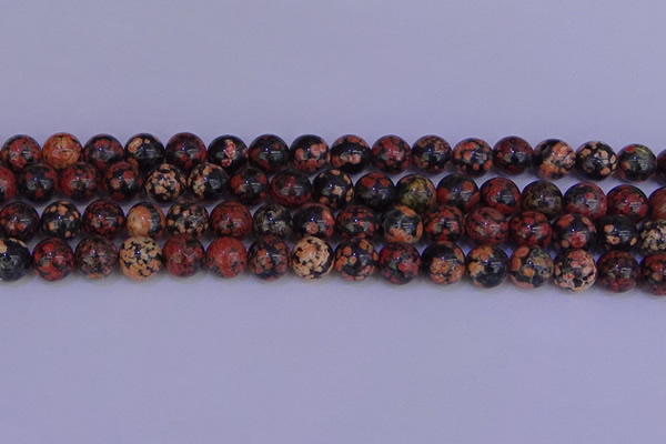 COB664 15.5 inches 12mm round red snowflake obsidian beads