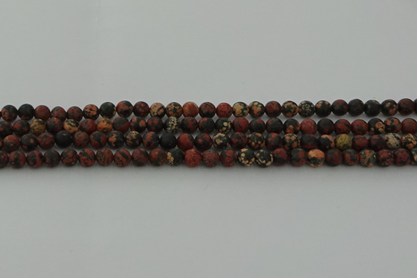 COB671 15.5 inches 6mm round matte red snowflake obsidian beads