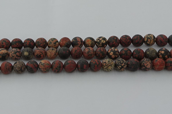 COB674 15.5 inches 12mm round matte red snowflake obsidian beads