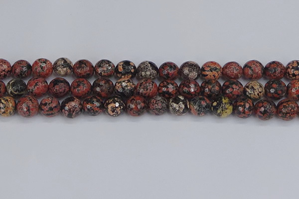 COB680 15.5 inches 12mm faceted round red snowflake obsidian beads