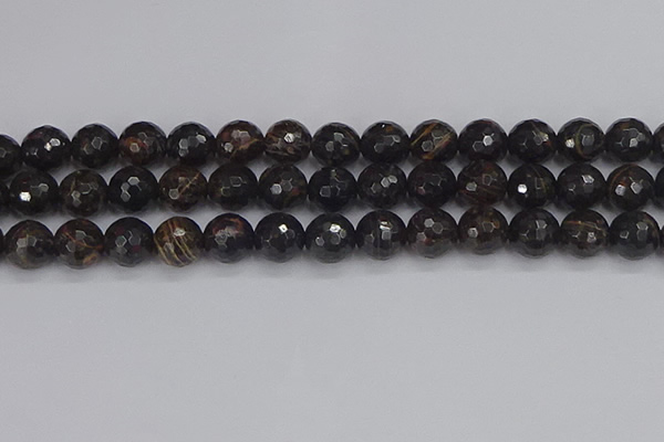 COB688 15.5 inches 12mm faceted round golden black obsidian beads