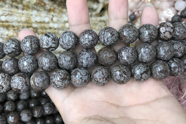 COB695 15.5 inches 14mm faceted round Chinese snowflake obsidian beads