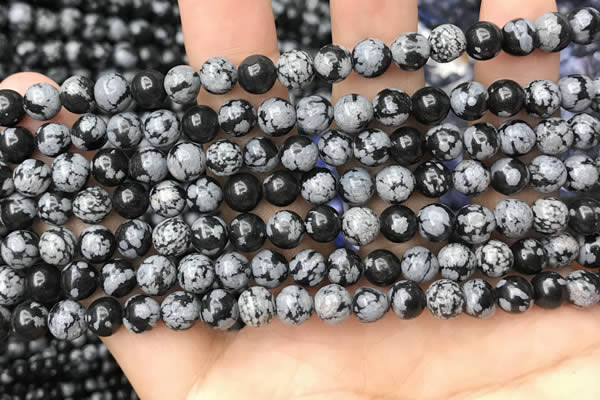 COB759 15.5 inches 6mm round snowflake obsidian beads wholesale