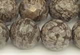 COB783 15 inches 12mm faceted round Chinese snowflake obsidian beads