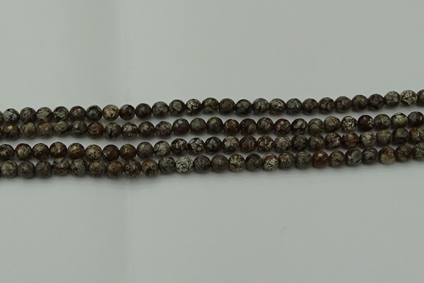 COB810 15.5 inches 4mm faceted round red snowflake obsidian beads