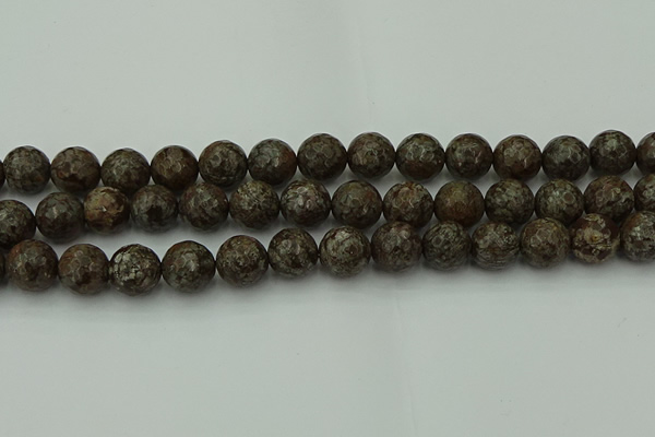 COB815 15.5 inches 14mm faceted round red snowflake obsidian beads