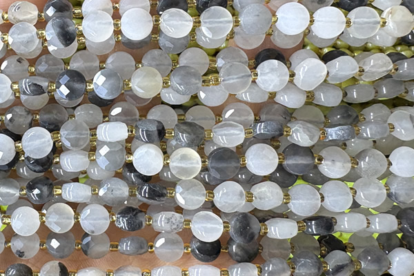 COIN141 15 inches 6mm faceted coin cloudy quartz beads