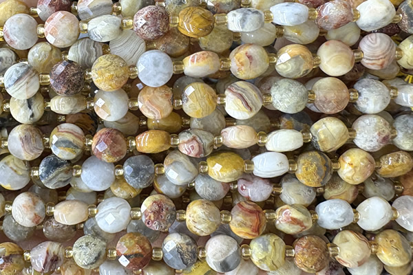 COIN147 15 inches 6mm faceted coin yellow crazy lace agate beads