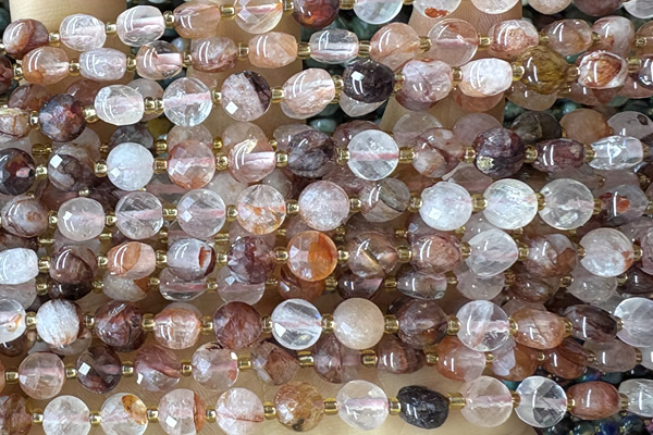 COIN151 15 inches 6mm faceted coin red quartz beads