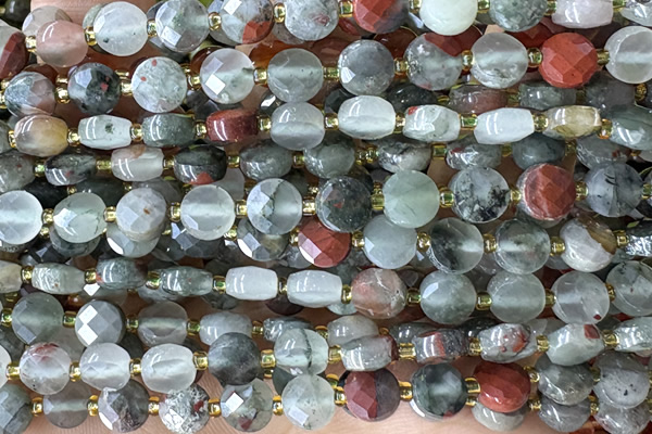 COIN154 15 inches 6mm faceted coin blood jasper beads