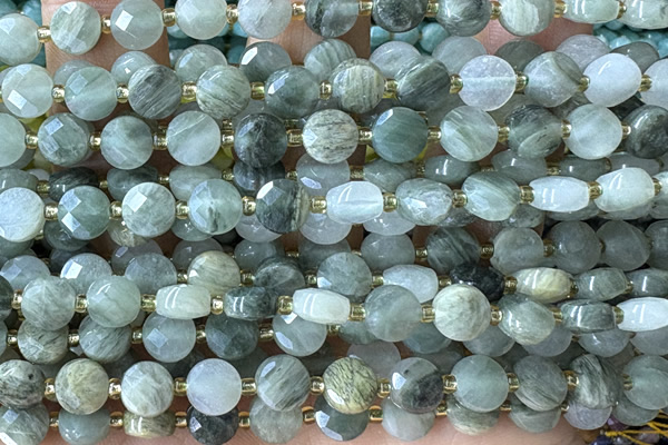 COIN156 15 inches 6mm faceted coin seaweed quartz beads