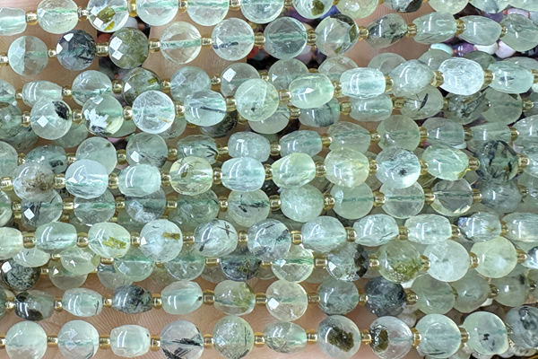 COIN159 15 inches 6mm faceted coin green rutilated quartz beads