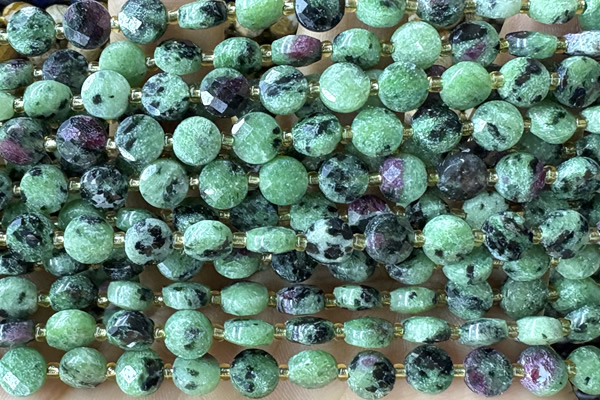 COIN160 15 inches 6mm faceted coin ruby zoisite beads