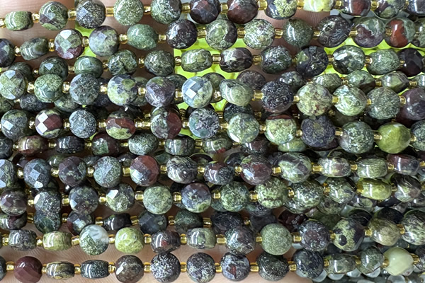 COIN162 15 inches 6mm faceted coin bronze green beads