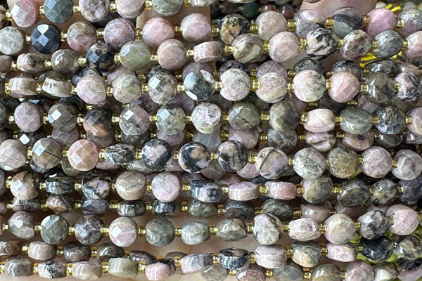 COIN171 15 inches 6mm faceted coin rhodonite gemstone beads