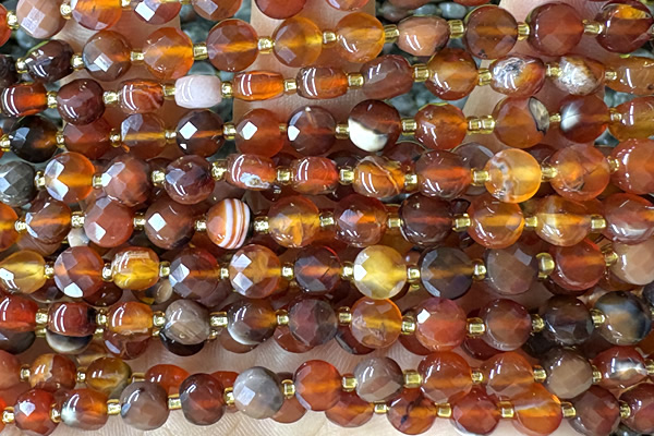 COIN176 15 inches 6mm faceted coin red agate beads