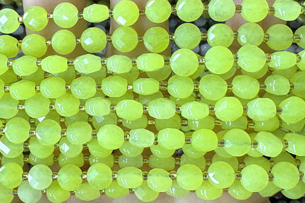 COIN183 15 inches 6mm faceted coin jade gemstone beads