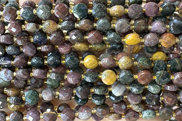 COIN189 15 inches 6mm faceted coin jasper beads