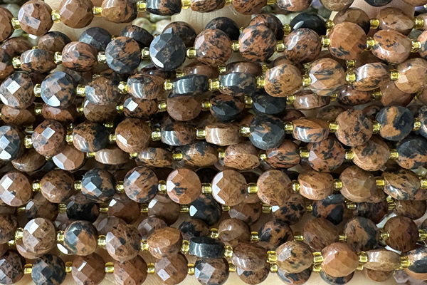 COIN191 15 inches 6mm faceted coin mahogany obsidian beads