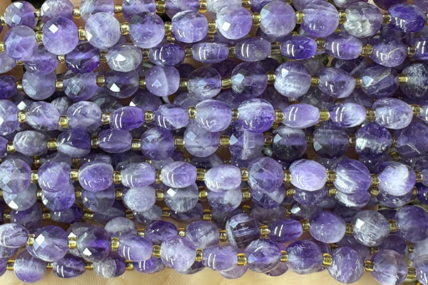 COIN201 15 inches 6mm faceted coin amethyst gemstone beads