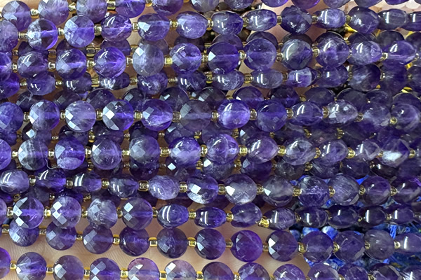 COIN202 15 inches 6mm faceted coin amethyst gemstone beads