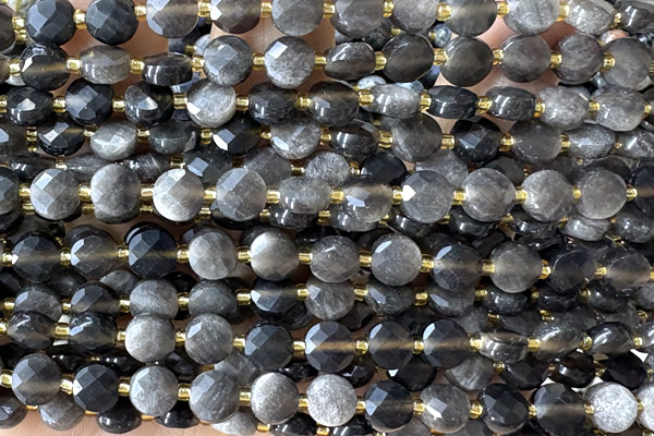 COIN207 15 inches 6mm faceted coin obsidian gemstone beads