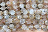 COIN224 15 inches 8mm faceted coin rutilated quartz beads